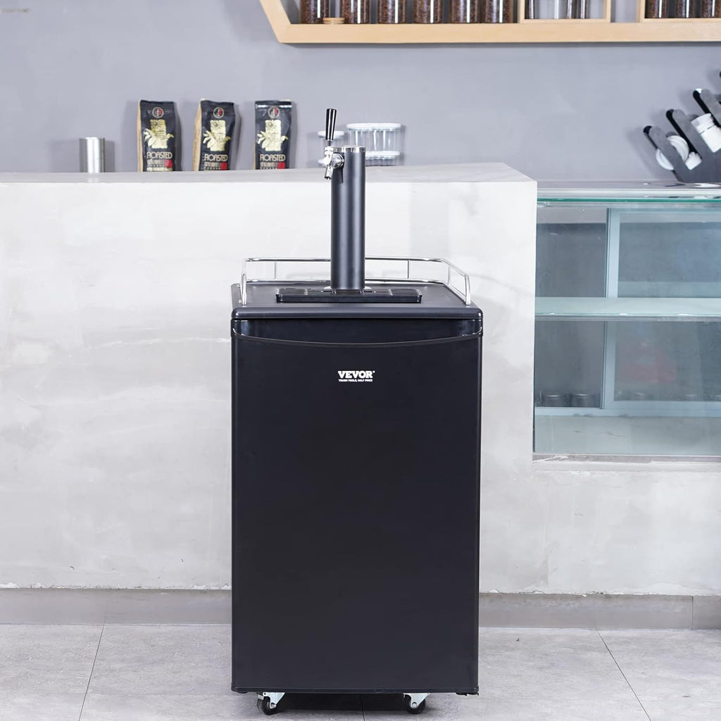 Beer Kegerator, Single Tap Commercial Draft Beer Dispenser for D system, Full Size Keg Refrigerator with 5lbs CO2 Tank, Hold 2 Sixth / 2 Ball lock keg, Black