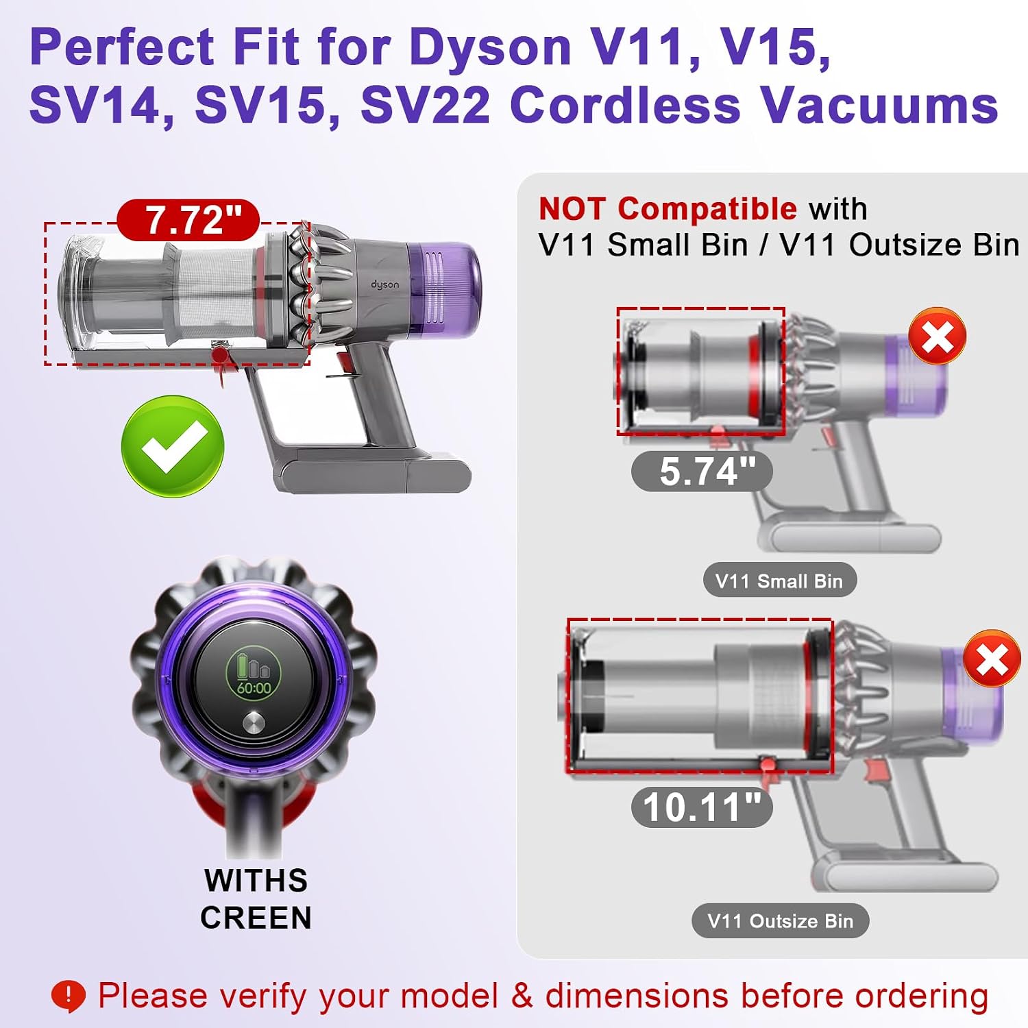 3 Pack V11 V15 Vacuum Filters & 1 Pack Dust Bin Canister Replacement Parts for Dyson V15 V11 SV14 SV15 SV22 Vacuum Cleaner, for Dyson Vacuum Attachments No. 970050-01 & 965443-01 & 970013-02