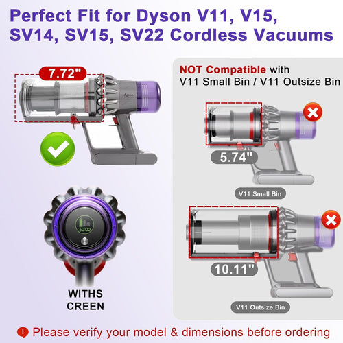 3 Pack V11 V15 Vacuum Filters & 1 Pack Dust Bin Canister Replacement Parts for Dyson V15 V11 SV14 SV15 SV22 Vacuum Cleaner, for Dyson Vacuum Attachments No. 970050-01 & 965443-01 & 970013-02