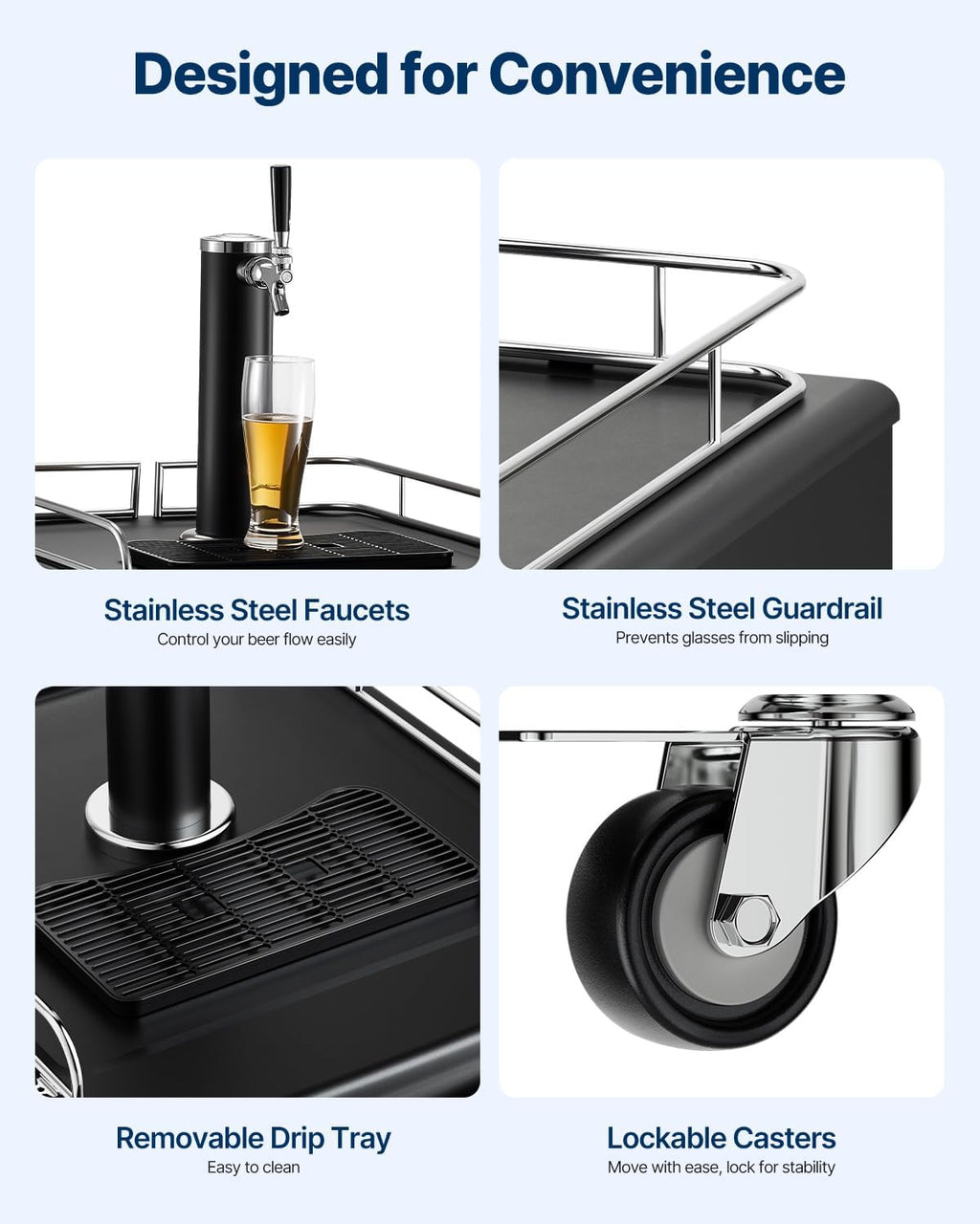 Beer Kegerator, Single Tap Commercial Draft Beer Dispenser for D system, Full Size Keg Refrigerator with 5lbs CO2 Tank, Hold 2 Sixth / 2 Ball lock keg, Black