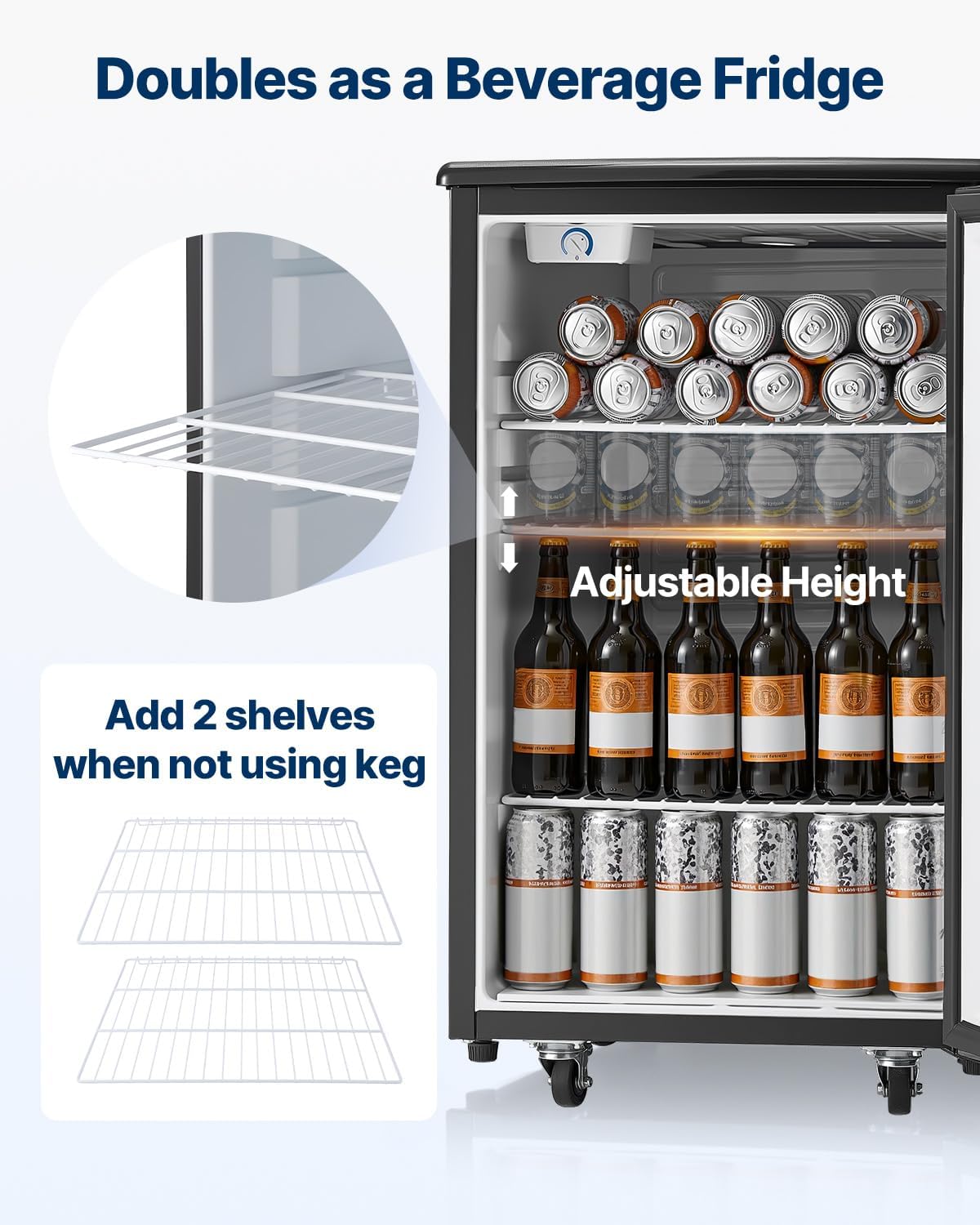 Beer Kegerator, Single Tap Commercial Draft Beer Dispenser for D system, Full Size Keg Refrigerator with 5lbs CO2 Tank, Hold 2 Sixth / 2 Ball lock keg, Black
