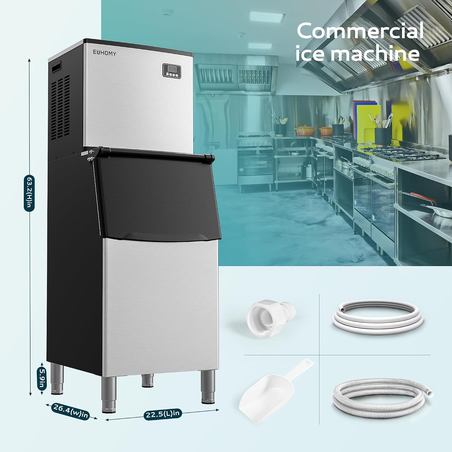 Commercial Ice Maker Machine 400Lbs/24H,ETL Approval, Industrial Ice Machine, 250Lbs Storage, Ice Ready in 11-20min, Stainless Steel Ice Maker for Bar/Cafe/Restaurant/Business